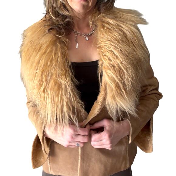 Vintage Guess Suede Jacket with Mongolian Fur Collar sz M - Picture 2 of 9